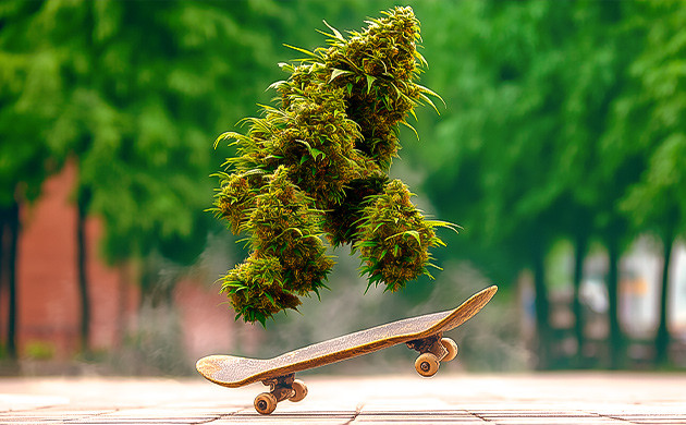 Катание на скейтборде с каннабисом Марихуана и скейтборд: свобода и ветер в волосах